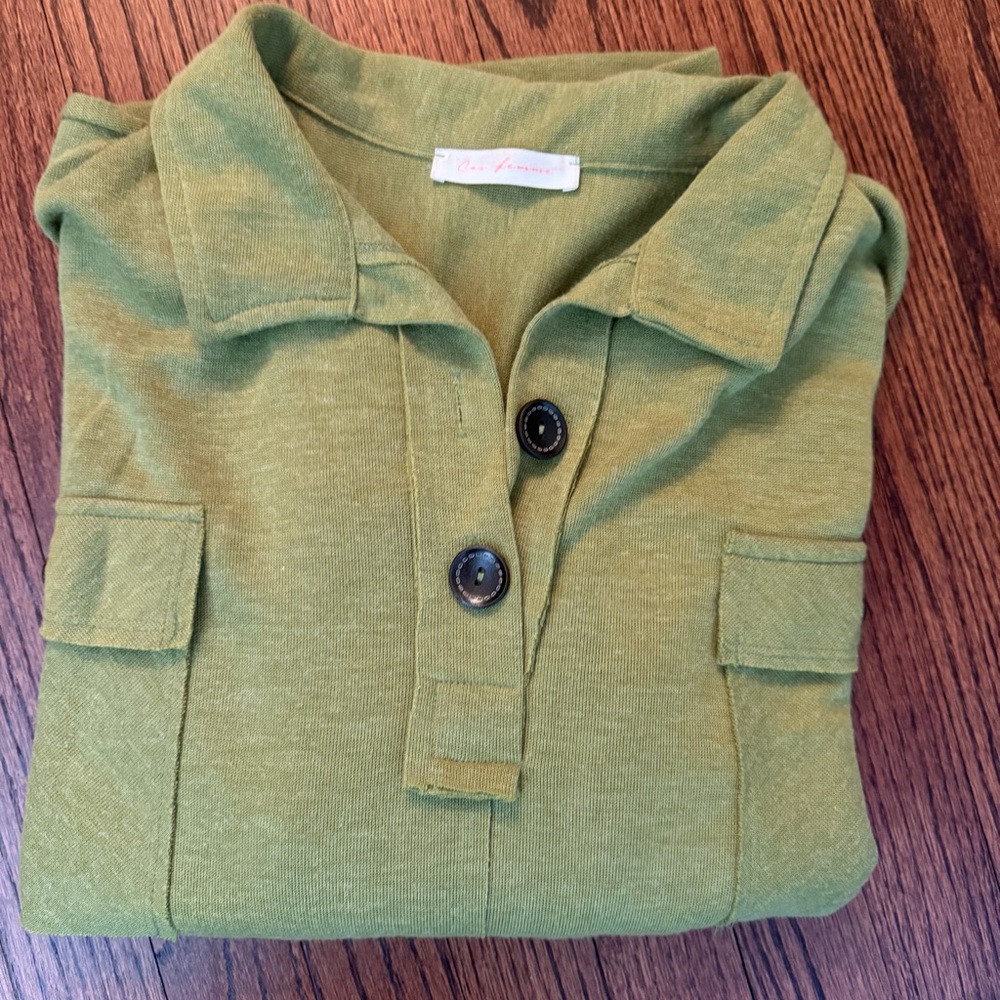 Chartreuse Green oversized Henley style sweater - Picture 2 of 6